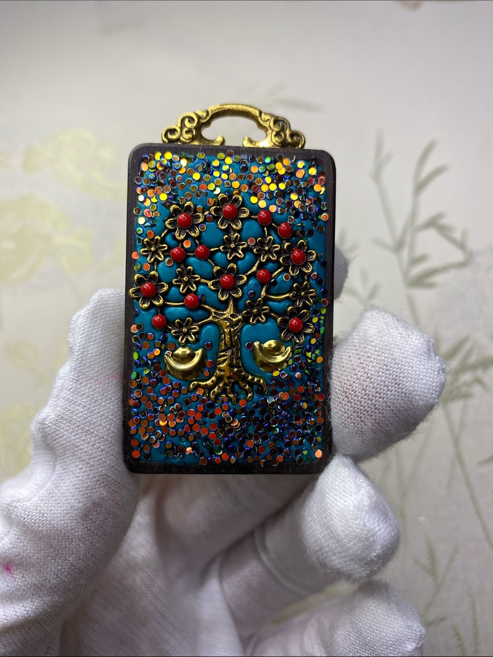 Retro Nepal Tibetan fortune tree ebony wood Tangka pendant